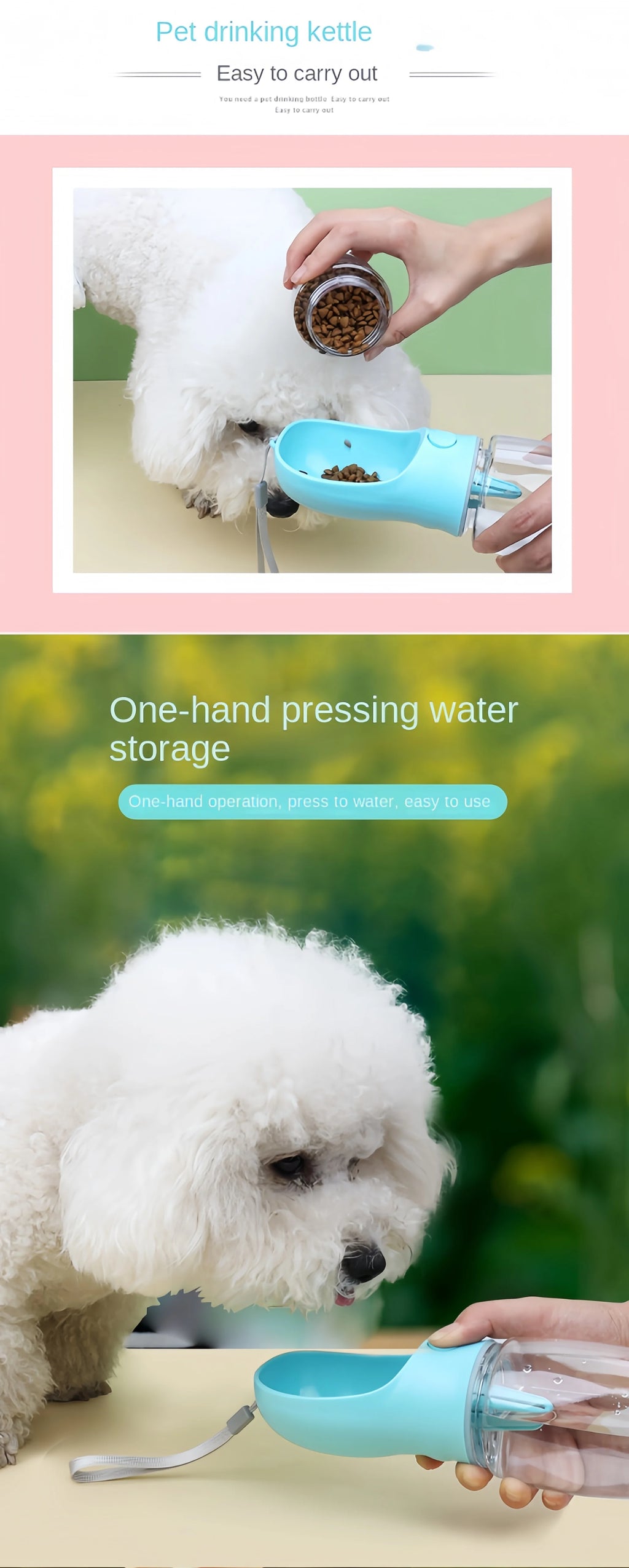 Portable Water Bottle with Food and Water Container for Pets