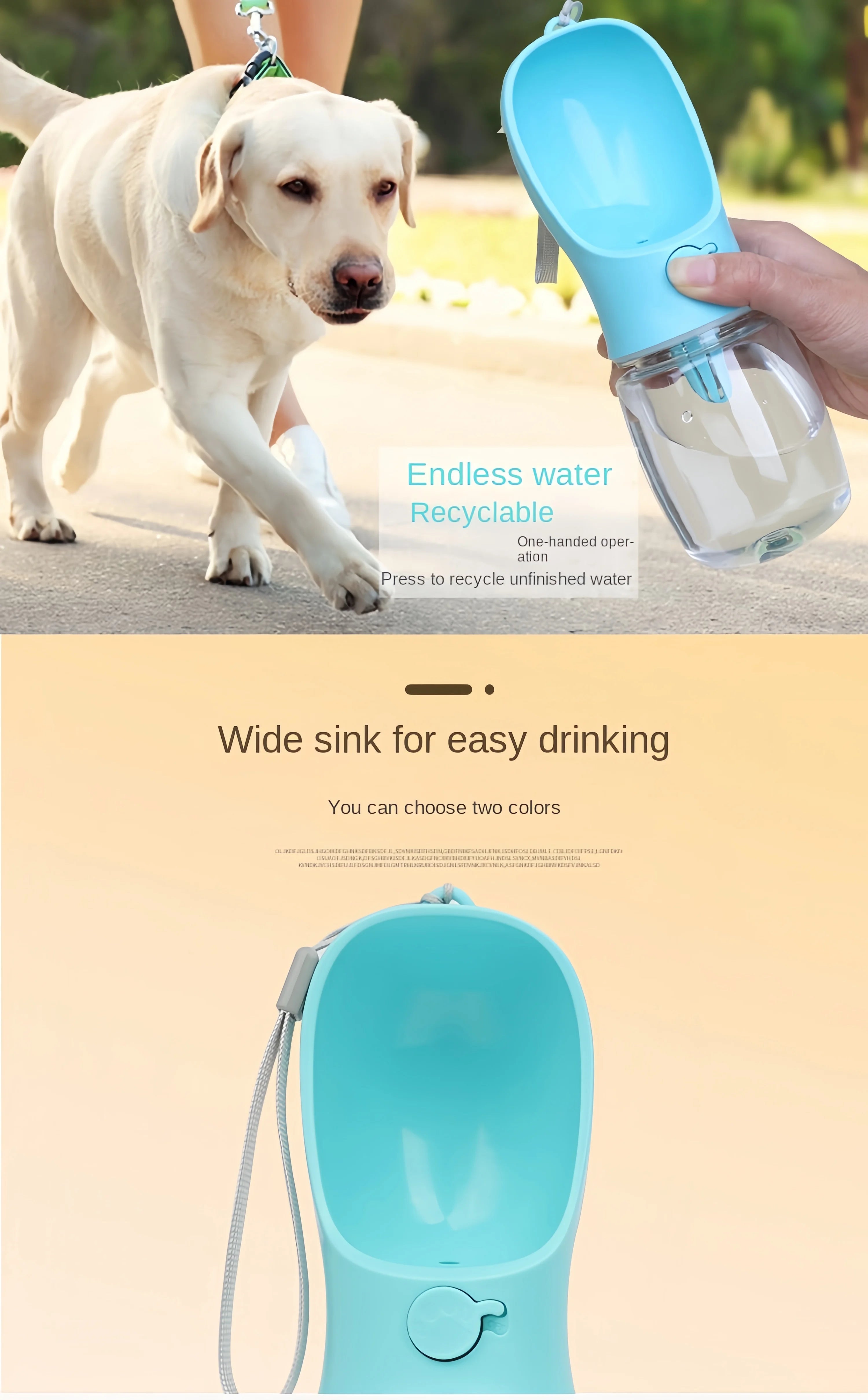 Portable Water Bottle with Food and Water Container for Pets