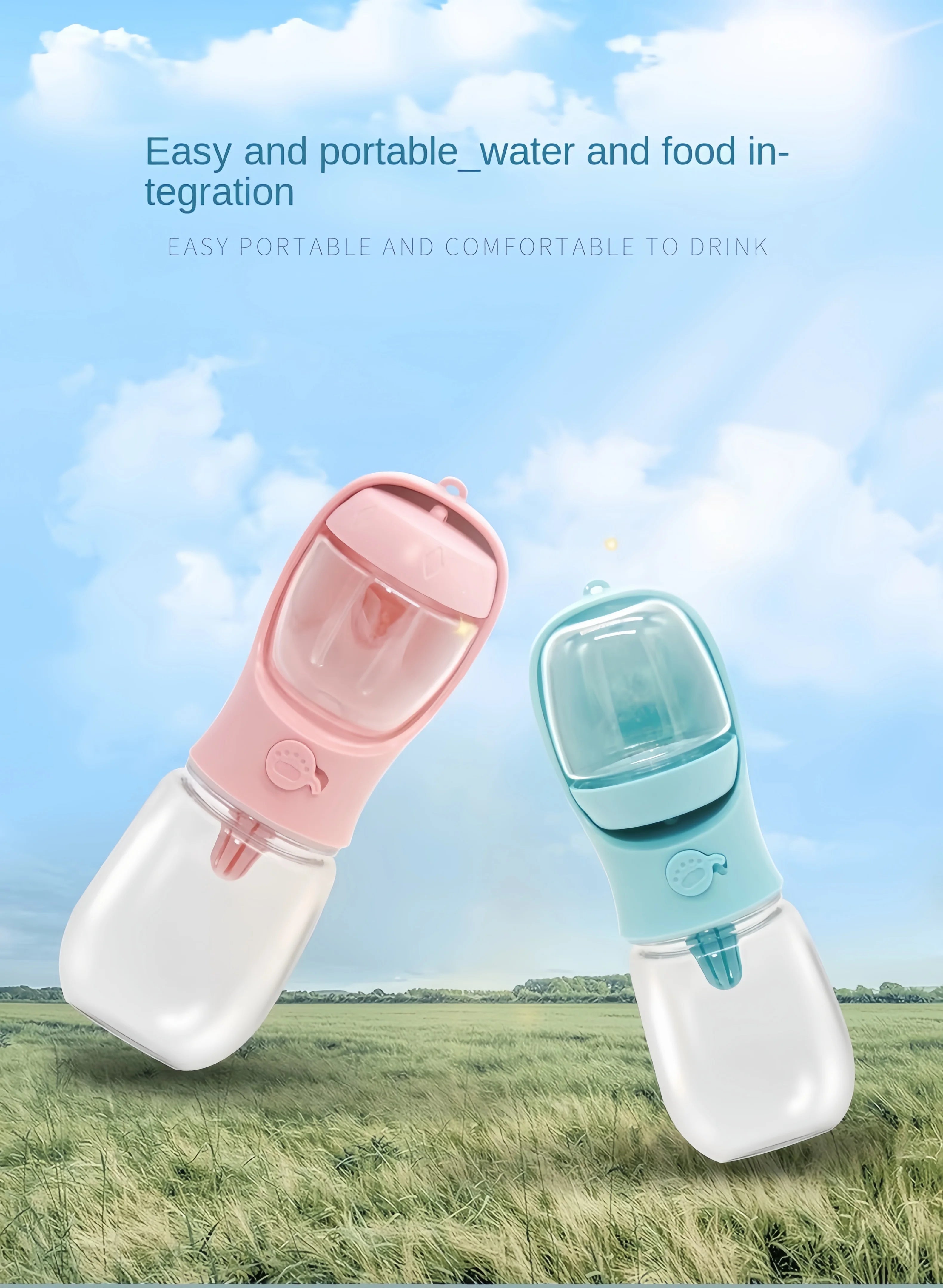 Portable Water Bottle with Food and Water Container for Pets