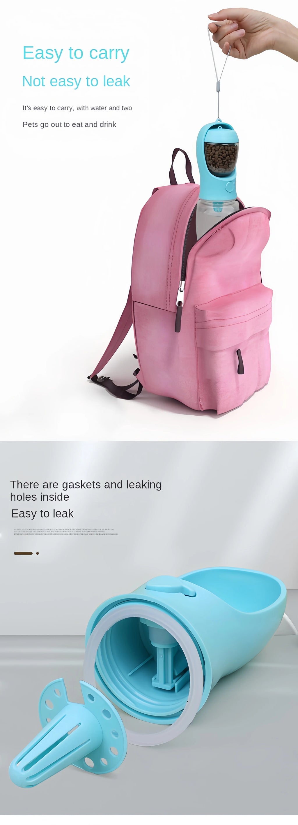 Portable Water Bottle with Food and Water Container for Pets