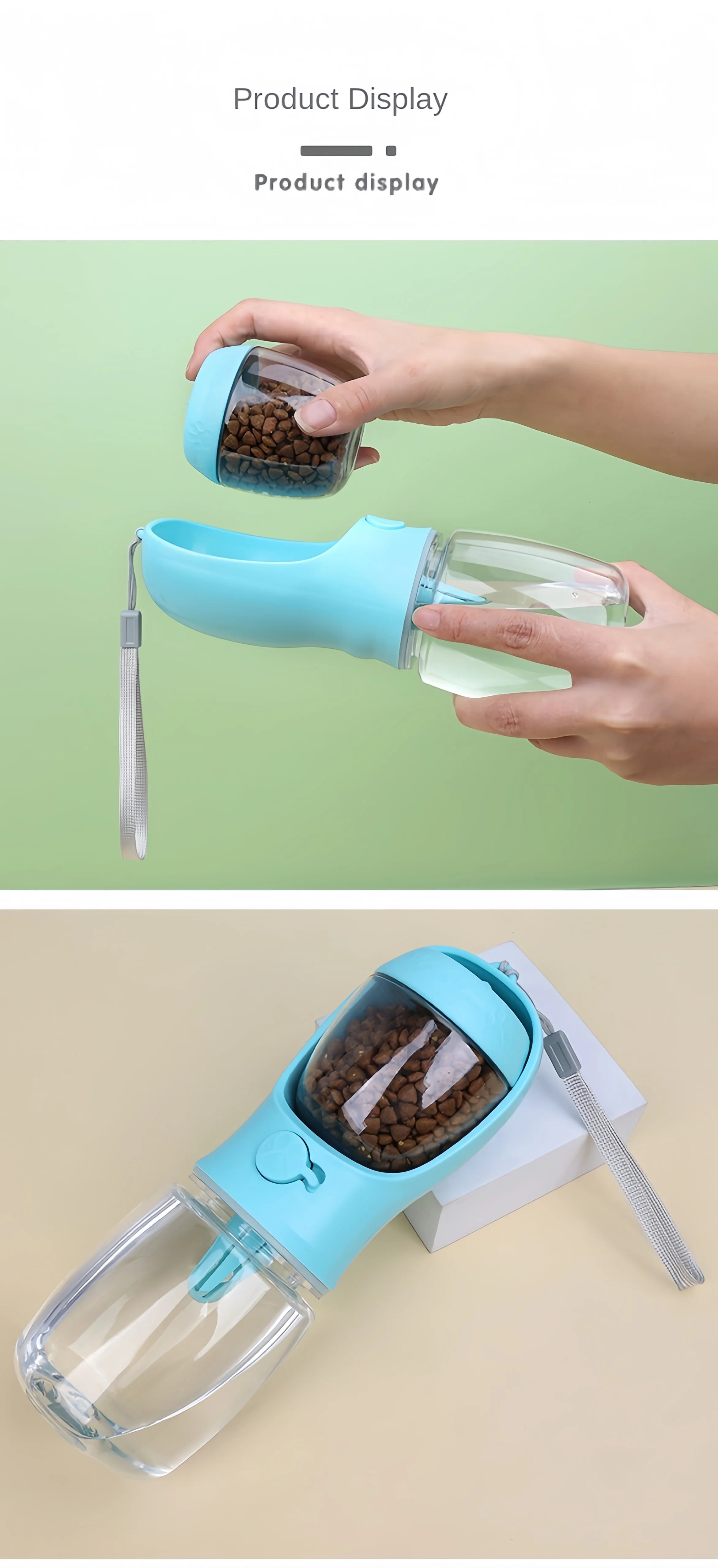 Portable Water Bottle with Food and Water Container for Pets