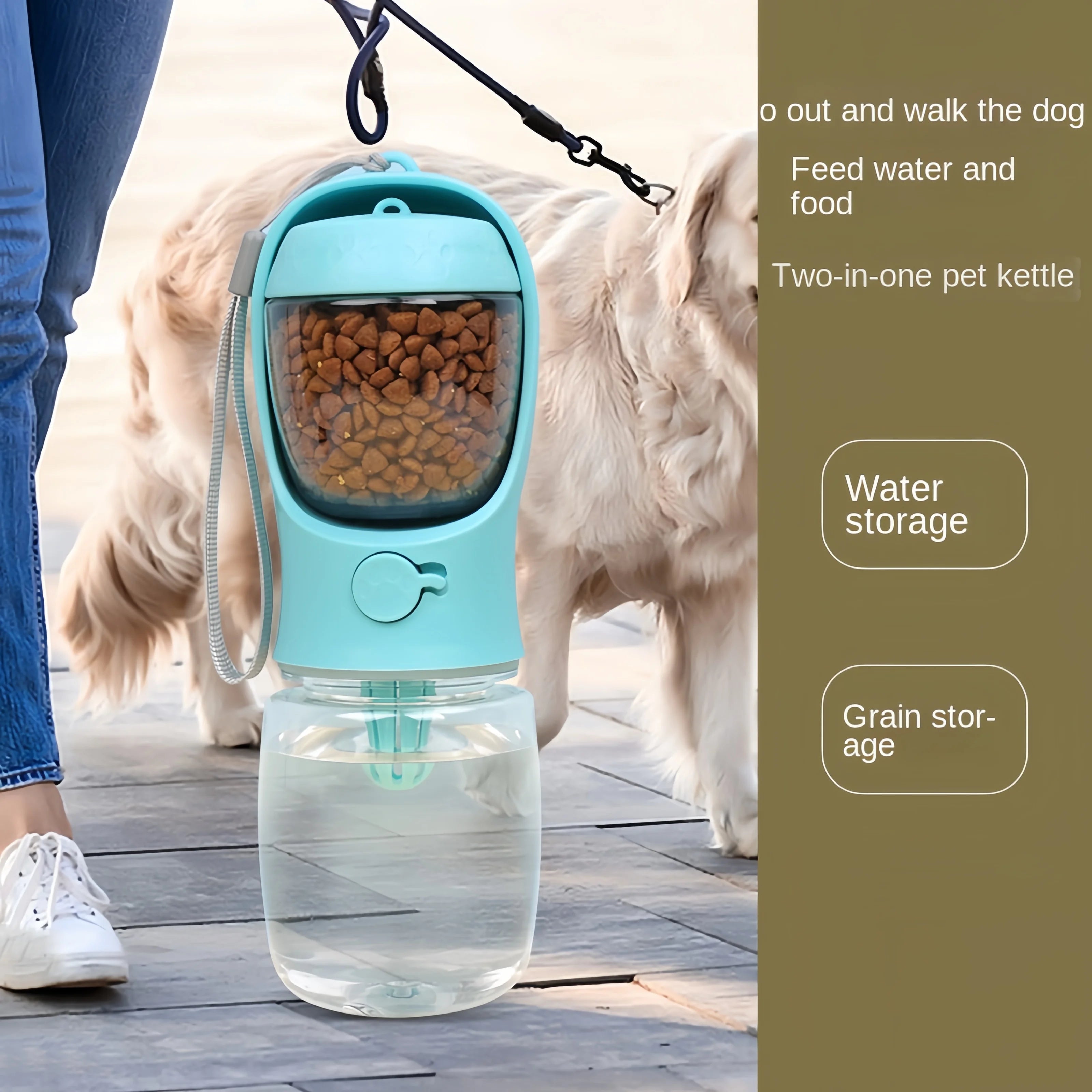 Portable Water Bottle with Food and Water Container for Pets